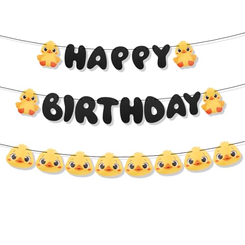 BOXOB Enten Geburtstagsbanner, 3m Langes Happy Birthday-Banner Süße Enten-Partydekorationen zum Aufhängen Partyzubehör für Fotohintergründe für Babyparty-Dekorationszubehör mit Entenmotiv BOXOB Enten Geburtstagsbanner, 3m Langes Happy Birthday-Banner Süße Enten-Partydekorationen zum Aufhängen Partyzubehör für Fotohintergründe für Babyparty-Dekorationszubehör mit Entenmotiv von BOXOB