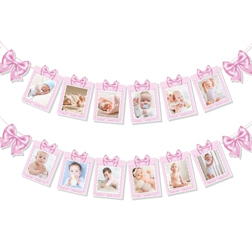 BOXOB Geburtstag Foto Banner, Meilenstein mit 4stk Rosa Schleife Banner für Fotos von Neugeborenen 1 Bis 12 Monate Monatliche Meilenstein Geburtstagsdekoration für Jungen und Mädchen BOXOB Geburtstag Foto Banner, Meilenstein mit 4stk Rosa Schleife Banner für Fotos von Neugeborenen 1 Bis 12 Monate Monatliche Meilenstein Geburtstagsdekoration für Jungen und Mädchen von BOXOB