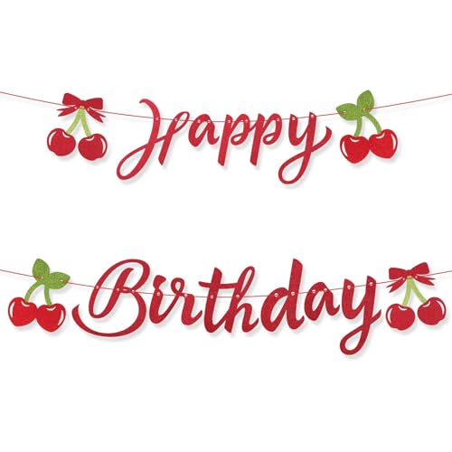 BOXOB Kirsch Happy Birthday Banner, Lustige Süße Fruchtdekorationen Glitzer Themen Happy Birthday Banner für Baby Shower Braut Gastgeschenk Zubehör BOXOB Kirsch Happy Birthday Banner, Lustige Süße Fruchtdekorationen Glitzer Themen Happy Birthday Banner für Baby Shower Braut Gastgeschenk Zubehör von BOXOB