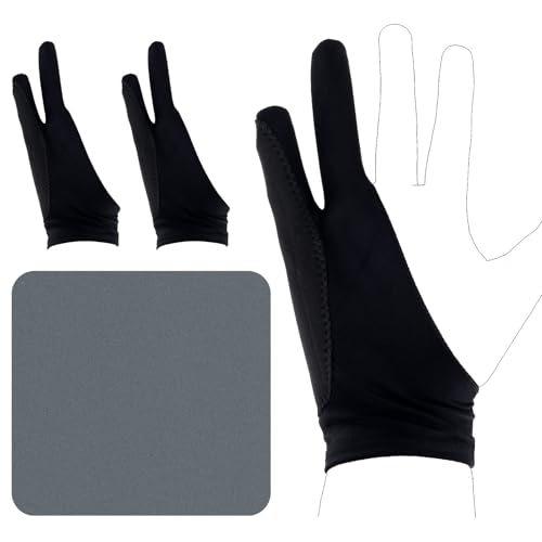 BOXOB Zwei-Finger-Künstlerhandschuh für iPad & Grafiktablett, 20x8cm Stylus-Stift-Kunsthandschuh mit Reinigungstuch Wischschutz Digitale Zeichenhandschuhe für Rechts und Linkshänder (Medium) von BOXOB