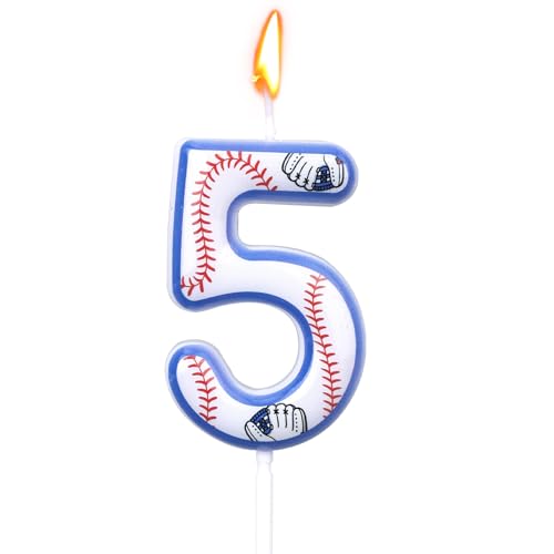 Baseball Geburtstagskerzen, Tortenaufsatz mit Baseball Motiv für Jungen und Mädchen Zahlenkerze für Sportparty Dekorationen und Zubehör (Nummer 5) von BOXOB