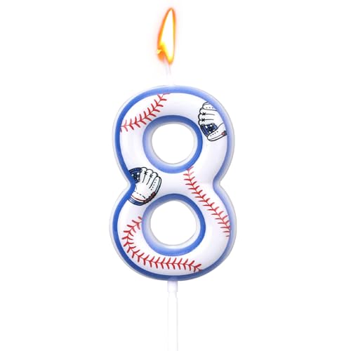 Baseball Geburtstagskerzen, Tortenaufsatz mit Baseball Motiv für Jungen und Mädchen Zahlenkerze für Sportparty Dekorationen und Zubehör (Nummer 8) von BOXOB