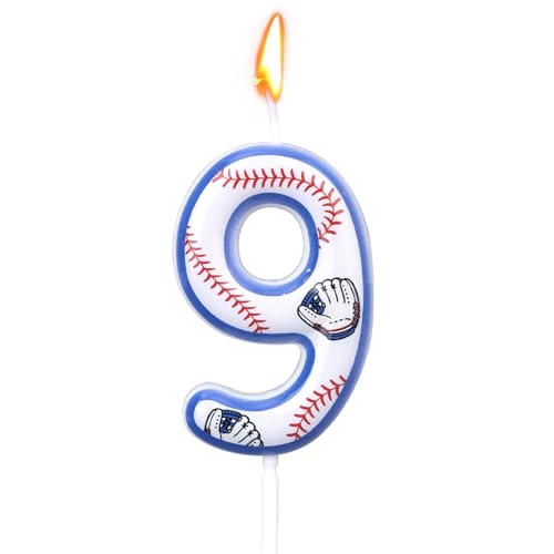 Baseball Geburtstagskerzen, Tortenaufsatz mit Baseball Motiv für Jungen und Mädchen Zahlenkerze für Sportparty Dekorationen und Zubehör (Nummer 9) von BOXOB