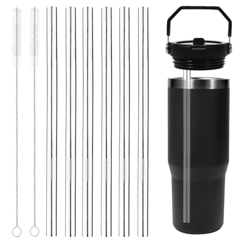 Edelstahlzubehör für Stanley Iceflow Flip 30oz, 6er-Pack Wiederverwendbare Ersatz-Strohhalme aus Edelstahl mit 2 Strohhalm-Reinigungsbürsten für Stanley-Zubehör von BOXOB
