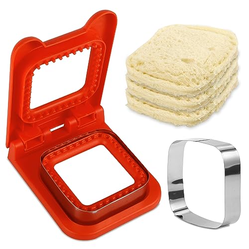 Sandwichschneider und Versiegelungsgerät, Uncrustables Maker Taschensandwiches Sandwich Ausstecher Set Sandwich Ausstecher und Versiegelung für Lunchbox und Bento (Rot) von BOXOB