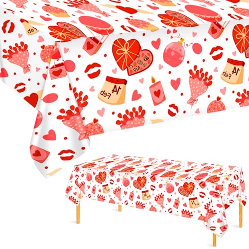 Tischdecke Valentinstag, 274 x 137cm Valentinstag Tischdecke Plastik Valentinstag-Tischdecke Rechteck Valentine-Herzen-Tischläufer für Jubiläum Romantik Party Heimdekoration von BOXOB