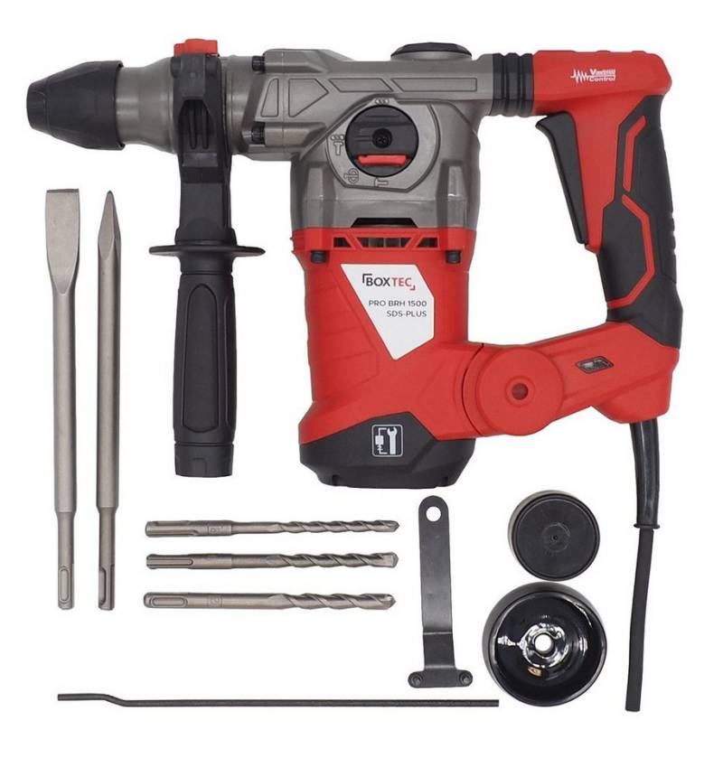 BOXTEC Bohrhammer BOXTEC BRH 1500 Bohrhammer SDS-PLUS 1500W Antivibrationsgriff, 230 V, (komplett Set), Drehstopp / Rutschkupplung von BOXTEC