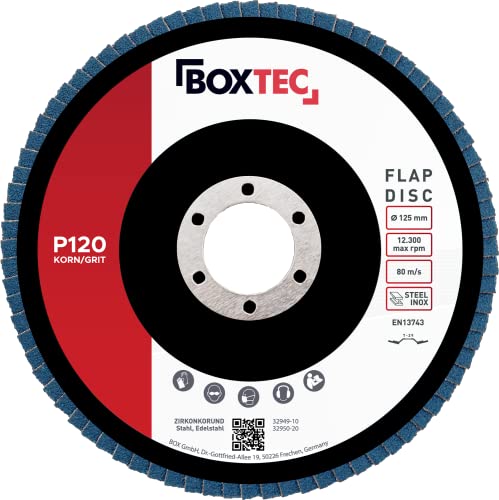 BOXTEC Profi-Fächerscheiben BLAU 125mm INOX Lamellenscheiben Schleifscheiben, Körnung:P120-10er Pack BOXTEC Profi-Fächerscheiben BLAU 125mm INOX Lamellenscheiben Schleifscheiben, Körnung:P120-10er Pack von BOXTEC