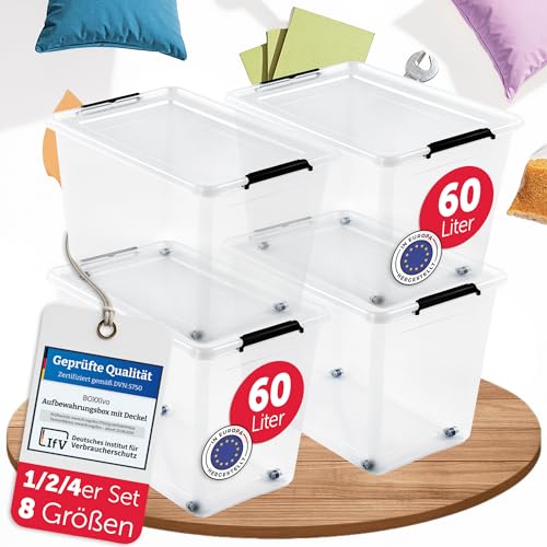 BOXXivo Aufbewahrungsboxen mit Deckel 60l im 4er Set - BPA-freie & lebensmittelechte Boxen Aufbewahrung - Kisten Aufbewahrung mit Deckel - robuste & stapelbare Aufbewahrungsboxen - Kunststoffkisten von BOXXivo