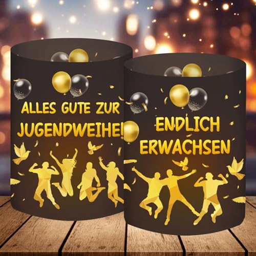 12 Windlicht Tischdeko Jugendweihe, Jugendweihe Deko Junge Mädchen, Alles Gute Zur Jugendweihe, Jugendweihe Party Deko Schwarz Gold, Gastgeschenk Jugendweihe von BOYATONG