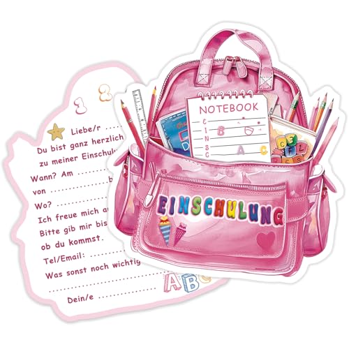 BOYATONG Einschulung Einladungskarten Mädchen - 12 Stück Einladung Einschulung im Süßer Rosa Schulrucksack Design, Schulanfang Deko Schultüte Mädchen BOYATONG Einschulung Einladungskarten Mädchen - 12 Stück Einladung Einschulung im Süßer Rosa Schulrucksack Design, Schulanfang Deko Schultüte Mädchen von BOYATONG
