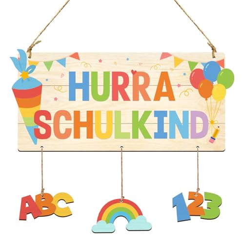 Einschulung Deko Schule Schild Holz, "HURRA SCHULKIND" Türschild Schulkind Deko 2025 Schulanfang Schuleinführung Schulstart, Einschulungsdeko Geschenk Jungen Mädchen Einschulung Deko Schule Schild Holz, "HURRA SCHULKIND" Türschild Schulkind Deko 2025 Schulanfang Schuleinführung Schulstart, Einschulungsdeko Geschenk Jungen Mädchen von BOYATONG