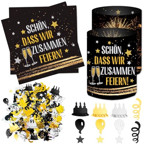 12 Windlicht Tischdeko + 20 Stück Servietten Schön Dass Wir Zusammen Feiern + 500 Konfetti, Geburtstagsdeko Mann Frauen Kinder,Jga Polterabend Gartenparty Kindergeburtstag Deko, Birthday Decorations von BOYATONG
