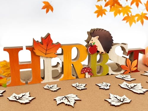Herbst Deko, Tischdeko Herbst mit Herbstblätter, Holz Schriftzug Herbst Dekoration, Herbstdeko Innen, Herbstliche Deko Herbst von BOYATONG