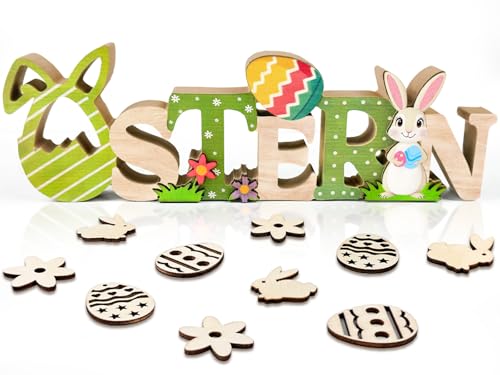 Ostern Deko Hase, Ein Große Holz Osterdeko Hase mit 40 Ostern Streudeko, Ostern Geschenk Osterdekoration für Tischdeko Ostern Ostern Deko Hase, Ein Große Holz Osterdeko Hase mit 40 Ostern Streudeko, Ostern Geschenk Osterdekoration für Tischdeko Ostern von BOYATONG
