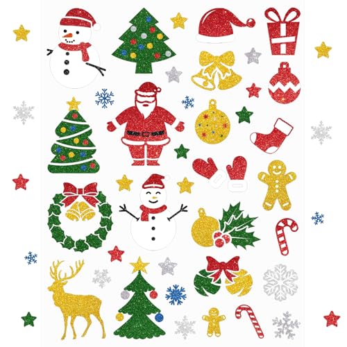 Weihnachts Sticker,304 Stück Sticker Glitzernde Aufkleber,Selbstklebende Weihnachtsdeko Geschenk Aufkleber,Weihnachtsbäume Stiefel Schneeflocke Stern für weihnachtliche Bastelarbeiten und Deko von BOYATONG