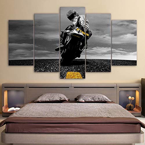 BOYH Drucke auf Leinwand 5 Panel Valentino Rossi Moto Sports Motorrad Dekor druckt Poster Wandkunst,A,30×40×2+30×60×2+30×80×1 von BOYH