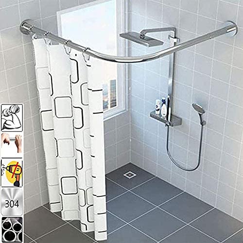 Duschvorhangstange Ecke Badewanne Ohne Bohren Duschstange L Form 304 Edelstahl Eckduschstange Teleskop FüR Umkleidekabine Kabinenstange Umkleide(Color:100-150cm*100-150cm) von BOYH