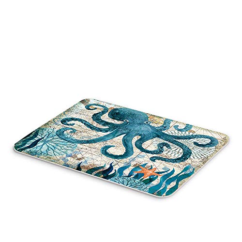 Oktopus Badematte, Meerestiere, Wasserfarben, Wassergras, Seestern, Unterwasserwelt, blau-beige, Mikrofaser, Memory-Schaum, Badezimmer-Dekormatte, rutschfeste Unterseite, 50,8 x 78,9 cm von BOYIAN