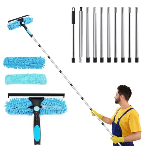 4,5 m Teleskop Fensterwischer, Fensterreiniger mit 10-Teleskopstiel, 2-in-1 Fensterreiniger Set, Teleskop Fensterwischer Abzieher Set Fensterwaschanlage für Innen & Außen Hochfenster Autoglas Wand von BOYIFEIJIE