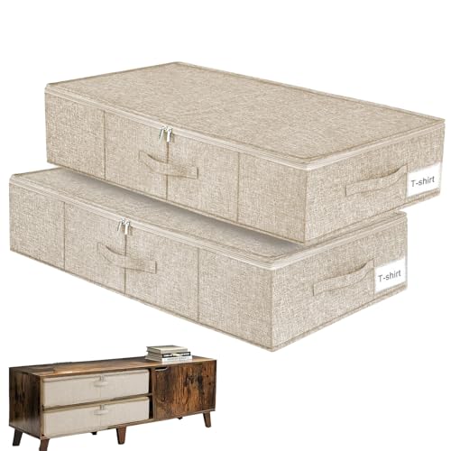 BOYIFEIJIE Unterbett Aufbewahrungsbox mit Deckel, 2 Stück Beige Faltbar Unterbettkommode, Doppelreißverschluss Aufbewahrungsboxen für Kleidung, Decken und Schuhe,76 x 38 x 17 CM von BOYIFEIJIE