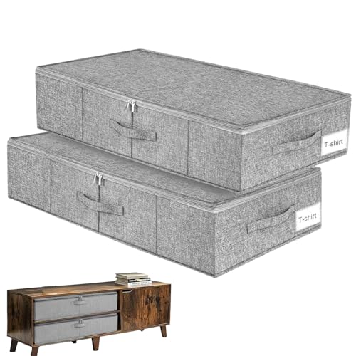 BOYIFEIJIE Unterbett Aufbewahrungsbox mit Deckel, 2 Stück Faltbar Unterbettkommode, Doppelreißverschluss Aufbewahrungsboxen für Kleidung, Decken und Schuhe,76 x 38 x 17 CM von BOYIFEIJIE