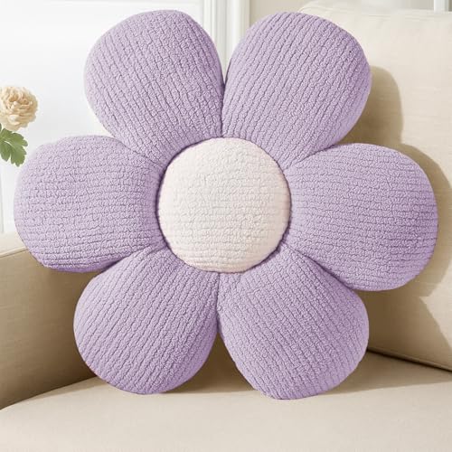 Blumenkissen 40cm Plüsch Kissen in Blumenform für Sofa Bett Kinderzimmer Mädchen Wohnzimmer Deko Plüschkissen Gänseblümchen Design Bodenkissen-Lila von BOYIFEIJIE