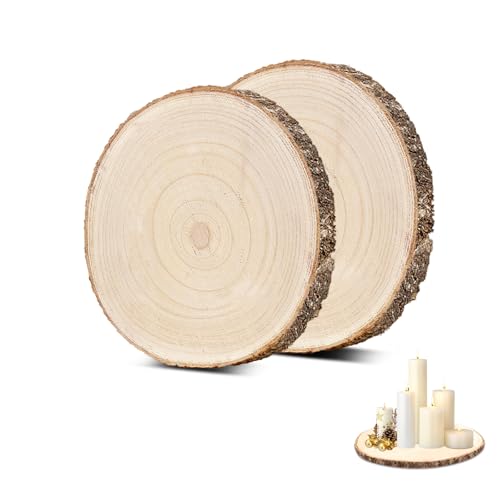 2 PCS Holzscheiben 23-26cm, Holzscheiben zum Basteln, Holzplatte Rund, Baumscheiben Deko, Baumscheibe für Tafelaufsätze DIY-Hochzeitsdekorationen Aus Holz Gemälde Untersetzer & Basteln von BOYIFEIJIE