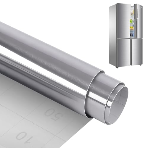 Klebefolie Edelstahl Gebürstet Deko, Spiegelfolie Selbstklebend Klebefolie Küche, Tapete Silber Metallfolie für Küche Kühlschrank Geschirrspüler Küchenklebefolien(40 * 500cm) von BOYIFEIJIE