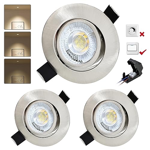 BOYIR 3er Set LED Einbaustrahler 230V Ultra Flach LED Spots 3 stufe Dimmbar 6W 4000K Neutralweiß Einbauleuchten 550LM LED Einbaustrahler Schwenkbar IP44 Badezimmer geeignet Deckenspots 68mm von BOYIR