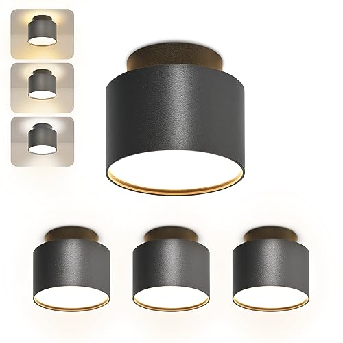 BOYIR 4 Stück LED Aufbaustrahler Schwarz 7W+3W 900LM Aufbauspot Flach Deckenspots Rund Aufbauleuchte 3000K/4000K/6000K Deckenstrahler aus Aluminium Modern Aufbauspot Deckenlampe Ø80x67mm von BOYIR