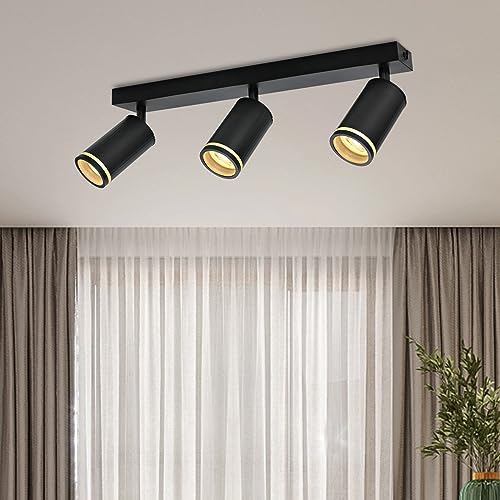 BOYIR Deckenstrahler 3 Flammig Schwarz, Deckenleuchte Modern Deckenlampe Wohnzimmer Deckenspots GU10 Drehbar Spotlight Lampe Schwenkbar 350° Wandstrahler für Schlafzimmer Küche (ohne Leuchtmittel) von BOYIR