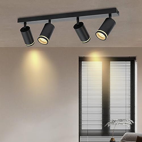 BOYIR Deckenstrahler 4 Flammig Schwarz - GU10 Deckenlampe Strahler Drehbar Deckenleuchte Wohnzimmer Deckenspot Lampe Decke Vintage Deckenlampen für Flur Schlafzimmer küche - ohne Leuchtmittel von BOYIR