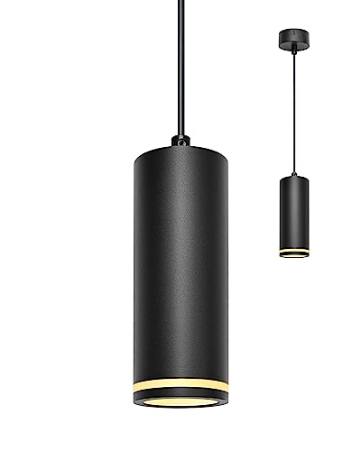 BOYIR Pendelleuchte Modern Zylinder Schwarz Hängelampe 15cm, Hängeleuchte Höhenverstellbar Aluminium Kronleuchter mit GU10 Fassung max. 60 Watt Pendellampe Deckenlampe für Wohnzimmer Schlafzimmer von BOYIR