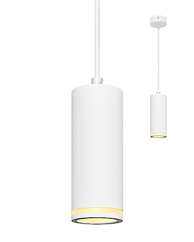 BOYIR Pendelleuchte Modern Zylinder Weiß Hängelampe 15cm, Hängeleuchte Höhenverstellbar Aluminium Kronleuchter mit GU10 Fassung max. 60 Watt Pendellampe Deckenlampe für Wohnzimmer Schlafzimmer von BOYIR