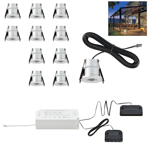 Mini LED Spot Einbaustrahler 12V 3W Terrassenbeleuchtung Außen IP65 Einbaustrahler Aussen 2700K/4000K/5000K, Deckenspots Mit Trafo, Einbauleuchte Einbauspot Aluminium für Bad,Terrassendach, 10er Set von BOYIR