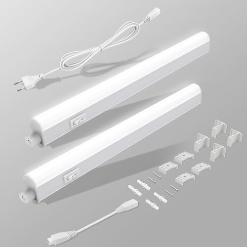 Unterbauleuchte Küche LED küchenlampe unterbau mit Schalter 5W 31.5cm 500lm Lichtleiste Neutralweiß 4000K Superhell küchenlicht Erweiterbar, Schrankbeleuchtung für Küchen,Schrank,Bücherregal, 2er Set von BOYIR