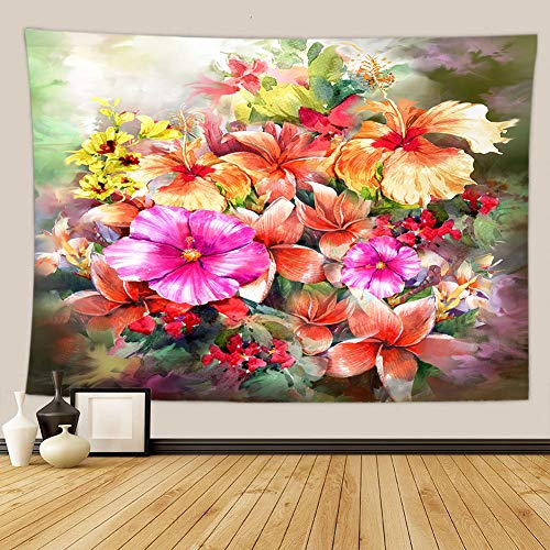 BOYOUTH Blumen-Wandteppich, Wandbehang, Aquarellfarben, buntes Blumenmuster, bedruckter Kunstteppich für Wohnzimmer, Schlafzimmer, Wohnheim, Dekoration, 150 x 130 cm von Boyouth