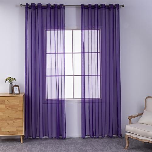 BOYOUTH Durchscheinende Voile-Vorhänge, Ösen, Fenstergaze für Schlafzimmer, Wohnzimmer, Hotel, Dunkelviolett, 2 Paneele, 99 x 248 cm von Boyouth