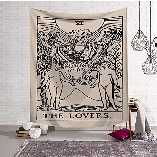 BOYOUTH Tarot-Tapisserie "The Lovers", VI, mittelalterliches Europa, Wahrsagungsbilder, Digitaldruck, Wandteppich für Wohnzimmer, Schlafzimmer, Schlafsaal, Dekoration, 150 cm breit x 130 cm hoch von Boyouth