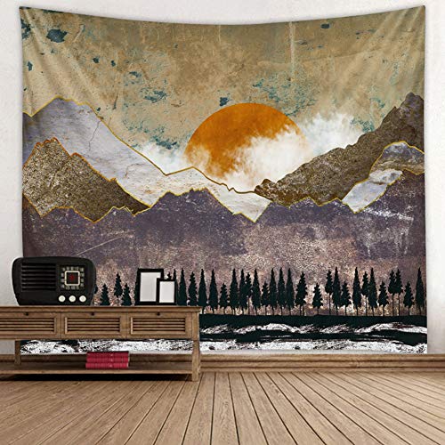 BOYOUTH Wandteppich mit Naturlandschaft, abstrakter Baum, Berg und Sonnenuntergang, Digitaldruck, Kunst, Heimdekoration, Wandbild, Strandtuch, 180 x 229 cm von Boyouth