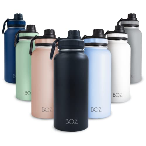 BOZ Trinkflasche Edelstahl – Trinkflasche Edelstahl 1l – Auslaufsichere Thermosflasche 1l – BPA-freie Isolierflasche – Trinkflasche Kohlensäure geeignet – Trinkflasche für Sport (Schwarz) von BOZ