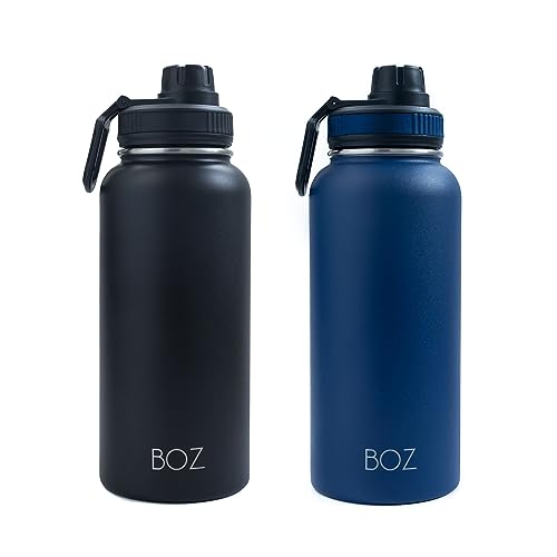 BOZ Trinkflasche Edelstahl – Trinkflasche Edelstahl 1l – Auslaufsichere Thermosflasche 1l – BPA-freie Isolierflasche – Trinkflasche Kohlensäure geeignet – Trinkflasche für Sport (Grau/Schwarz) von BOZ