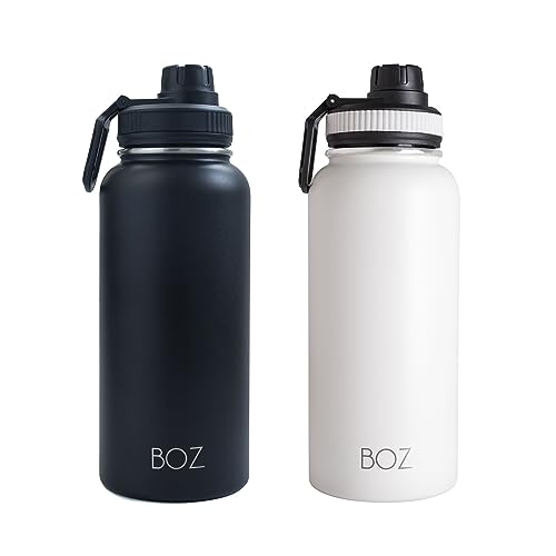 BOZ Trinkflasche Edelstahl – Trinkflasche Edelstahl 1l – Auslaufsichere Thermosflasche 1l – BPA-freie Isolierflasche – Trinkflasche Kohlensäure geeignet – Trinkflasche für Sport (Schwarz/Weiss) von BOZ