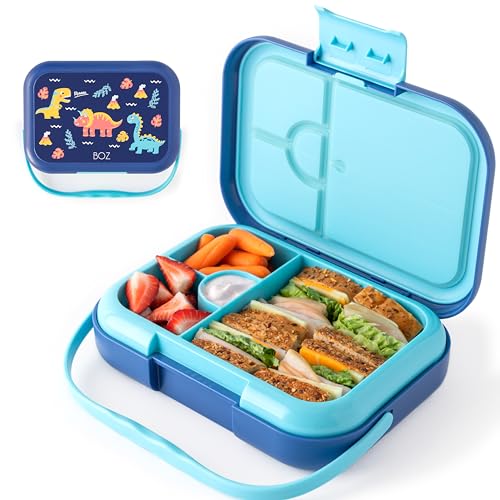 BOZ Bento Box Kinder – Brotdose Kinder mit Fächern (4 Stück) – Lunchbox Kinder - Brotzeitbox Kindergarten – Vesperbox – Jausenbox - Auslaufsicher - Frei von BPA – Dino von BOZ