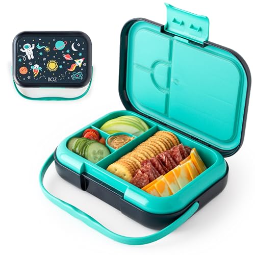 BOZ Bento Box Kinder – Brotdose Kinder mit Fächern (4 Stück) – Lunchbox Kinder - Brotzeitbox Kindergarten – Vesperbox – Jausenbox - Auslaufsicher - Frei von BPA - Weltraum von BOZ