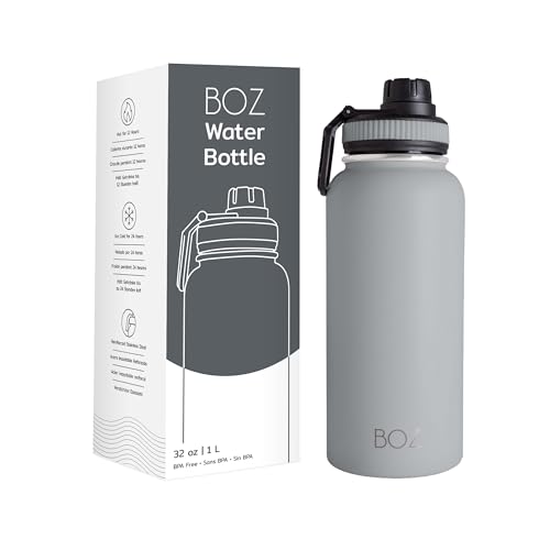 BOZ Trinkflasche Edelstahl – Trinkflasche Edelstahl 1l – Auslaufsichere Thermosflasche 1l – BPA-freie Isolierflasche – Trinkflasche Kohlensäure geeignet – Trinkflasche für Sport (Grau) von BOZ