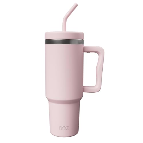 BOZ - Trinkbecher mit Deckel und Strohhalm - 1200 ml - Ästhetisches Design - hochwertiger Thermobecher aus Edelstahl für heiße & kalte Getränke to go - Perfekt geeignet für Auto & Reisen (Pink) von BOZ