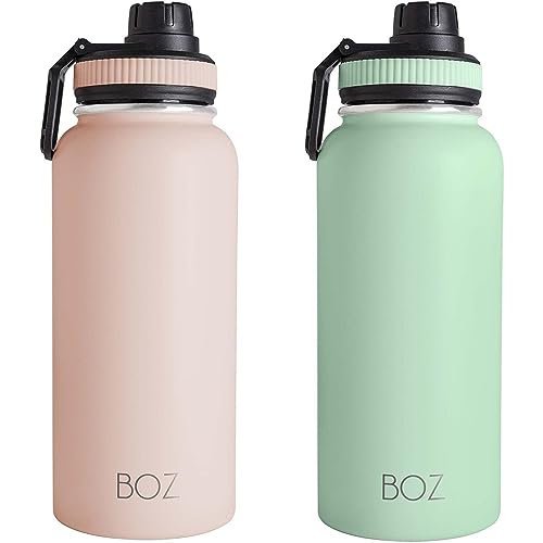 BOZ Trinkflasche Edelstahl – Trinkflasche Edelstahl 1l – Auslaufsichere Thermosflasche 1l – BPA-freie Isolierflasche – Trinkflasche Kohlensäure geeignet – Trinkflasche für Sport (Rosa/Grün) von BOZ