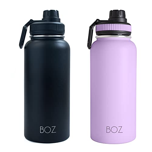 BOZ Trinkflasche Edelstahl – Trinkflasche Edelstahl 1l – Auslaufsichere Thermosflasche 1l – BPA-freie Isolierflasche – Trinkflasche Kohlensäure geeignet – Trinkflasche für Sport (Schwarz/Lavendel) von BOZ